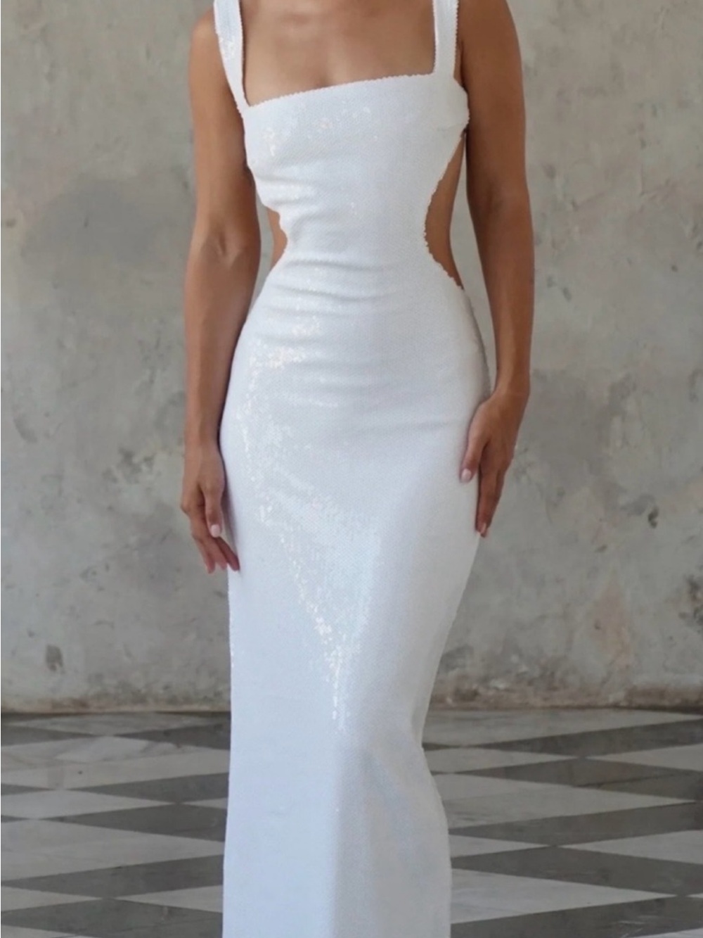 Meshki White Sequin Cutout Maxi Dress